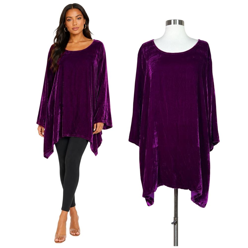 NEW Bryn Walker | Aida Velvet Tunic Purple Asymmetrical Blouse Plus Size 1X NWT